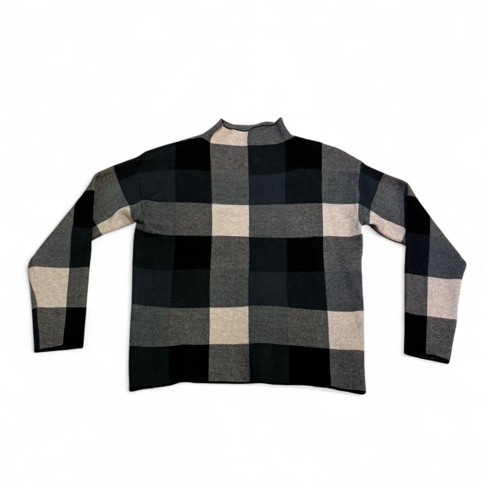 Tahari - Black/Gray/Blue Plaid Colorblock - Mock Turtleneck Sweater (Size S)